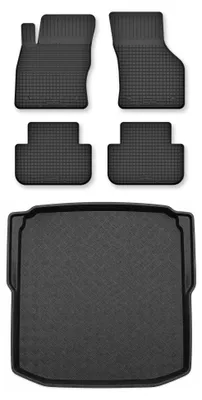 Image de Tapis en caoutchouc + bac de coffre pour Skoda Octavia III 2012-2020 (hayon) – 5 pièces, noirs, semi-universel, adapté