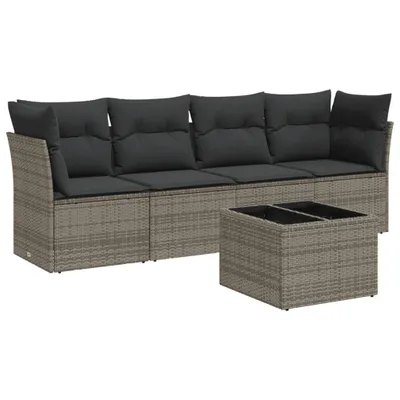 Produktbild von vidaXL 5-tlg. Garten-Sofagarnitur mit Kissen Grau Poly Rattan