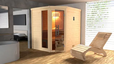 Produktbild von weka Premium-Massivholzsauna 45 mm TURKU 1 GTF Sparset 2 inkl. 7,5 kW BioS-Ofenset und Sauna-Leuchtenset  x B x T x H  x 195 x 178 x 205