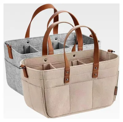 Produktbild von Windel Caddy für Babys, tragbarer Windel Organizer, faltbarer Kindergarten Caddy aus Filz, Babykorb, langlebiger Wickeltisch Organizer für Windeln und Babytücher in Khaki