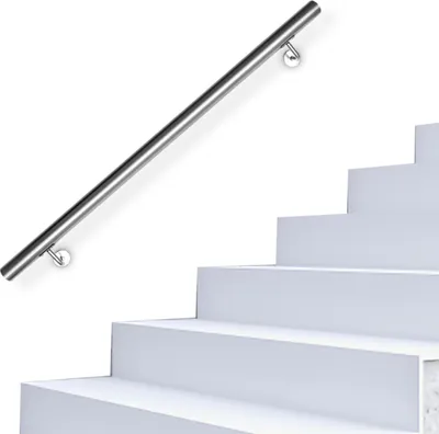 Immagine prodotto di Corrimano in acciaio inox TolleTour 50 - 200 cm ringhiera per scale per interni ed esterni ringhiera a muro per scale in tubo di acciaio inox V2A, con materiale di montaggio, lunghezza: 140 cm