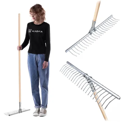 Produktbild von KADAX Rechen "Hojden", Heurechen mit langem Holzstiel, Gartenwerkzeug, 22 Zinken, aluminium, KI-generiertes Bild