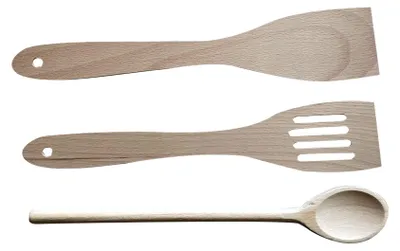 Küchenhelfer-Set: 2 Spatel + 1 Löffel, Buchenholz, braun