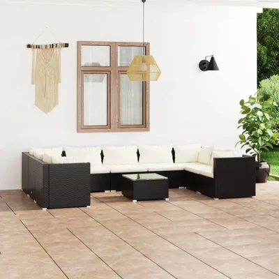 Image de Ensemble salon de jardin avec coussins en poly rotin Salon en poly rotin