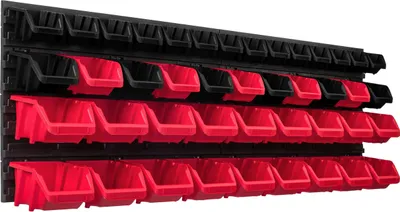 Image de Système de rangement Étagère d'atelier | 115 x 39 cm | 43 pièces Boîte | Étagère murale avec boîtes empilables - Panneaux muraux Étagère à bacs extra-robuste Panneau perforé pour outils Étagère de rangement Étagère de garage