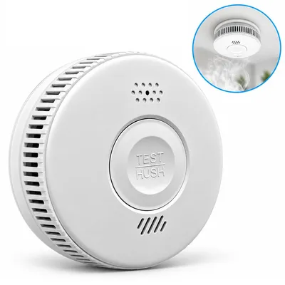 Produktbild von Rauchmelder mit 10-Jahres-Batterie, 88 dB Alarmton, Test-/Stummschalttaste, LED-Anzeige, optischer Rauchwarnmelder mit Insektenschutzgitter