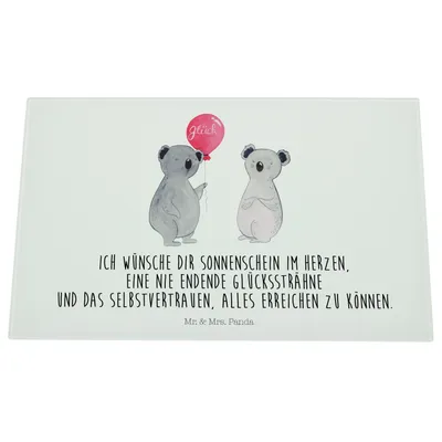 Produktbild von Mr. & Mrs. Panda Glas Schneideplatte Koala Luftballon - Weiß - Geschenk, Party, schneidunterlage, Geburtstag, Hackbrett, Schneidplatte, Schneidebrett, Küchenbrett