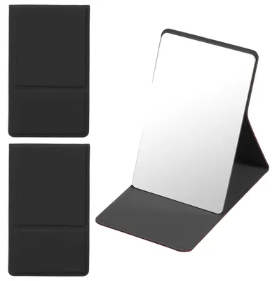Produktbild von Taschen-Kompakt-Faltspiegel - 2 Stück - Klappbar für unterwegs - Schwarz - 3,5 x 2,2 cm