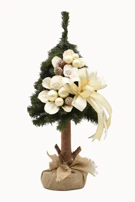 Image de PINUS COMPANY | Arbre de Noël - 65 cm - Ecru - Fait main - Rustique et élégant - Avec décoration