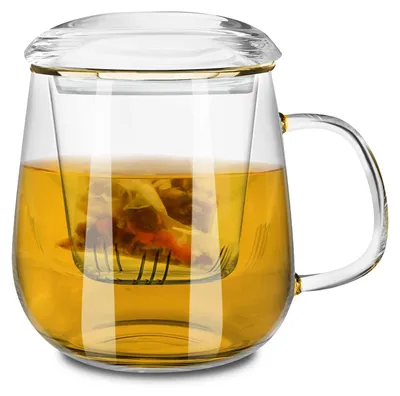 Productafbeelding van Teeglas met Deksel en Zeef 500 ml van Borosilikaatglas
