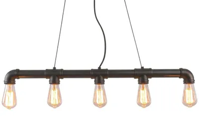 Produktbild von 5-flammige Industrie Hängelampe im Vintage-Stil – Schwarz, Eisen, Länge 65 cm – E27 Fassung für Wohnzimmer, Küche & Restaurant – ohne Leuchtmittel