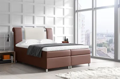 Produktbild von Boxspringbett Schlafzimmerbett NATHAN 160x200cm Kunstleder Braun-Creme