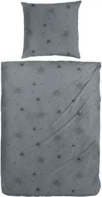 A pillowcase and duvet cover set with a star pattern.