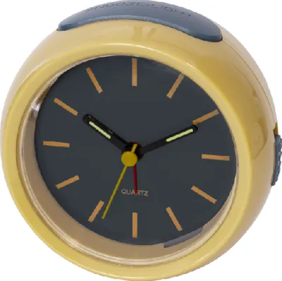 Produktbild von Vintage Wecker, analog, Snooze, ansteigender Alarm, Senfgelb/Graublau, 97x93x48 mm