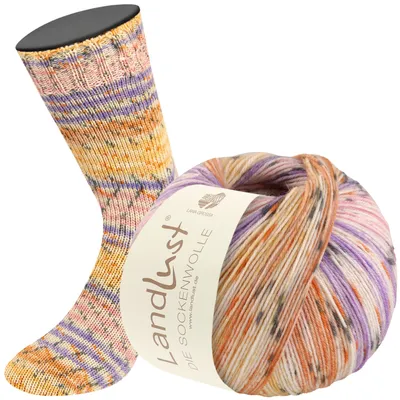 Produktbild von Lana Grossa - Landlust die Sockenwolle 0513 ecru rosa viola braunorange apricot dunkelgrau gestreift