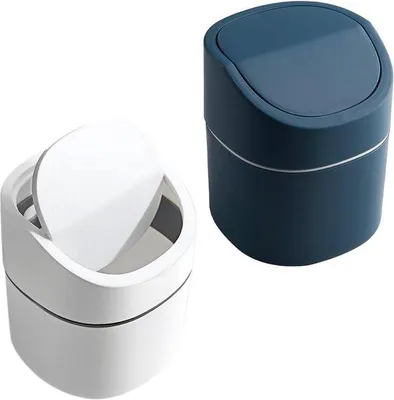 Immagine prodotto di Piccoli contenitori per rifiuti con coperchio, blu e bianchi, per la camera da letto
