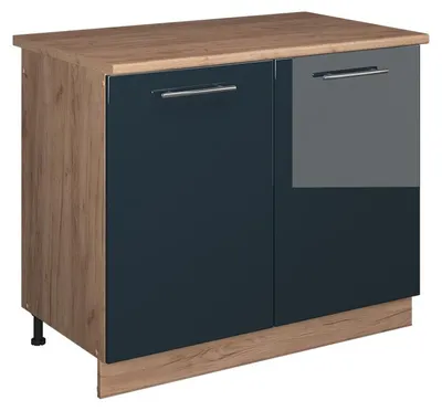Produktbild von Spülenunterschrank Vicco Fame-Line Dunkelblau Hochglanz/Goldkraft Eiche 100 cm, AP Eiche, Model 61969