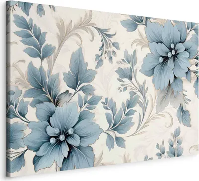 Produktbild von Vlies Leinwandbild - Turquoise Flowers in Retro Ambience Floristic Ornaments 30x20 cm Blumen b-H-10011-b-a