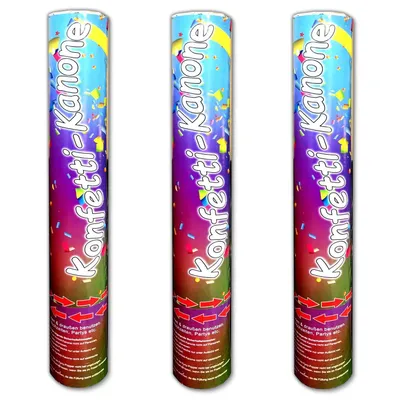 Produktbild von 3x Konfettikanone bunt 40 cm Party Hochzeit Geburtstag Shooter Popper Konfettiregen Kanone Partypopper