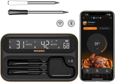 Obrázok produktu pre Bezdrôtový teplomer na mäso, 4 sondy, pripojenie WiFi a Bluetooth, 2 sondy