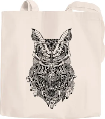 Produktbild von Jutebeutel Eule Zentangle Boho Bohamian Owl Tragetasche Stofftasche Autiga® natur 2 lange Henkel
