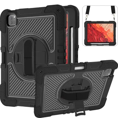 Produktbild von Für Apple iPad Pro 11 2024 aufstellbare Outdoor Hybrid 360 Grad mit Halte-Schlaufe Tablet Tasche Schwarz