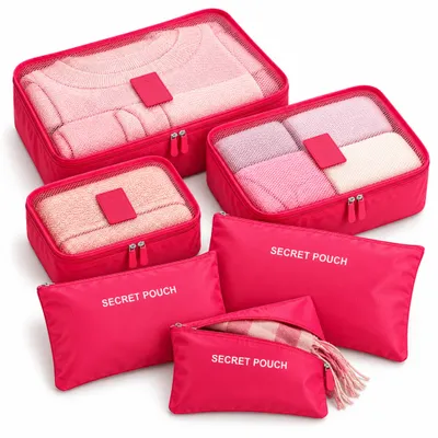 Produktbild von Koffer Organizer 6-teilig – Packing Cubes Set, Packwürfel mit Netzoberseite & Reißverschlusstaschen für Reise & Urlaub – Pink