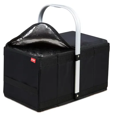 Produktbild von Einkaufskorb mit Kühlfunktion – Faltbarer Kühlkorb aus reißfestem Polyester mit Aluminiumgriff – Isoliertes Innenfutter für warme & kalte Lebensmittel – Leicht & stabil mit verstärktem Boden – Platzsparend faltbar mit Fixiergummi
