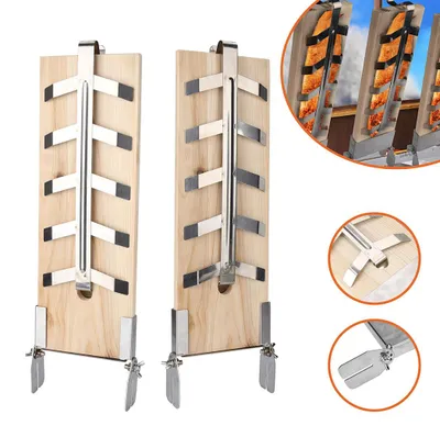 Image de Ikodm Planche à saumon flambé Planches à saumon flambé Planches à fumer Lot de 2  Support pour saumon flambé Bois de cèdre Acier inoxydable Plaques en bois avec support