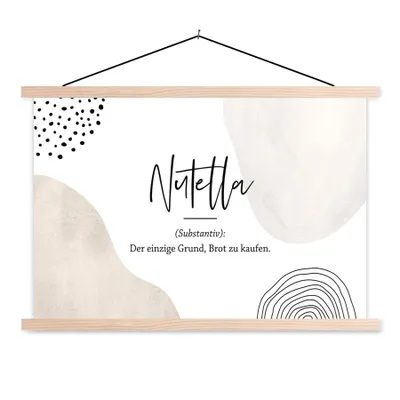 Produktbild von MuchoWow® Textilposter Sprichwörter - Nutella - Wörterbuch - Zitate - Nutella Definition 60x40 cm mit holzfarbenen Rahmen - Bilder