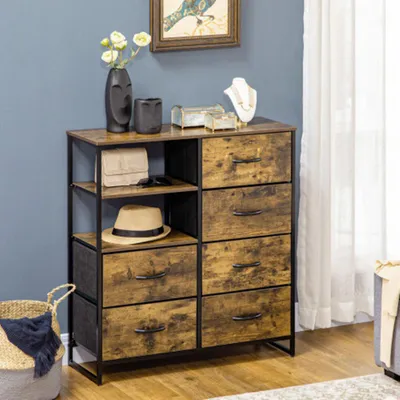 Produktbild von Kommode, Sideboard mit 6 Faltbaren Stoff-Schubladen, 2 Regale, Aufbewahrungsschrank für Wohnzimmer, Schlafzimmer