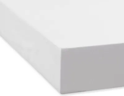 A close-up, angled view of a white fitted sheet.