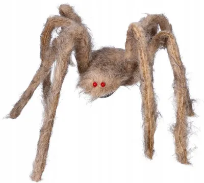 Productafbeelding van Angstige spinnenversiering voor Halloween, harige creatuur, 60 cm. Onheilspellende Halloweenfiguur met rode ogen, decoratie, geschikt voor een griezelige Halloween- of horrorparty. Haarmonster, kleur: grijs