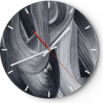 Produktbild von Wanduhr - Rund - Glasuhr - Farbe Pinsel Schwarz - 40x40cm - Schleichendes Uhrwerk - Lautlos - zum Aufhängen bereit - Dekoration Modern - Wanddekoration aus Glas - C3AR40x40-5024