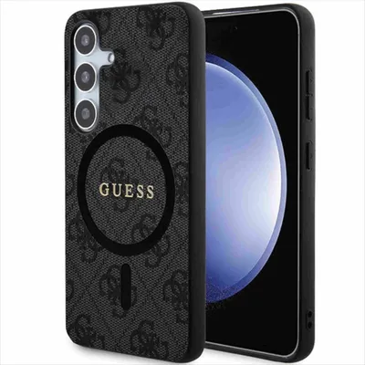 Produktbild von Guess 4G Collection Leder Metall Logo Magsafe Hülle Für Samsung Galaxy S24 - Schwarz
