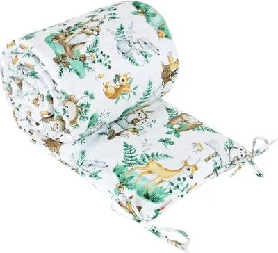 Produktbild von BabyLux Nestchen Bettumrandung 210x30 cm– Kopfschutz für Babybett, Beistellbett & Laufgitter – Weiche Gitterbett-Polsterung - Baumwolle 123. Waldtiere