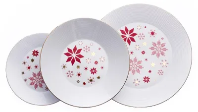 Obrázek produktu pro Thun 1794 Lea, sada talířů, vánoční červené vločky, zlato, Thun, 12 d.