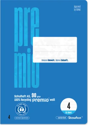 Produktbild von Staufen Schulheft Premio 040781004 A5 90g 32Bl Lin4 lin
