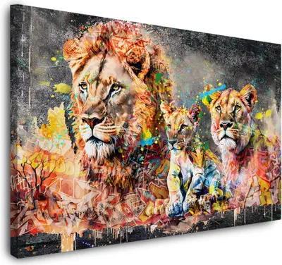 Produktbild von Wandbild Leinwandbild Löwen Graffiti Street Art Kunstdruck XXL Wanddeko: 90x60x4cm