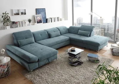 Produktbild von Funktionale Couch "Melfi" Sofa Schlafcouch Bettsofa Schlafsofa Sofabett Wohnlandschaft ausziehbar grün Ottomane rechts U-Form