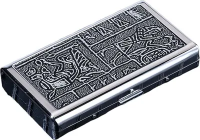 Immagine prodotto di INF Portasigarette Portatile in Pelle - Design Egiziano Argentato, Multi-Misura