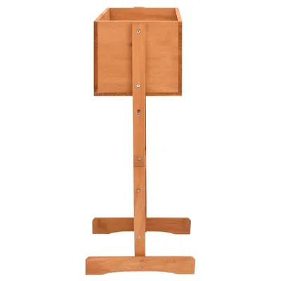 A wooden planter box on a stand, shown from the side against a white background.