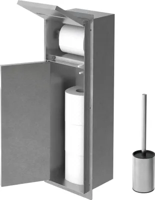 Zdjęcie produktu dla LuxeBath podtynkowy moduł szafki ze stali nierdzewnej na zestaw szczotek toaletowych, chrom, 60x20x14 cm, szafka łazienkowa z uchwytem na papier toaletowy, szczotka toaletowa