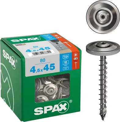 Produktbild von SPAX Spenglerschraube A2 T-STAR PLUS 4CUT Dichtscheibe 15mm - Größe: 4,5 x 45 - Menge: 80 Stück