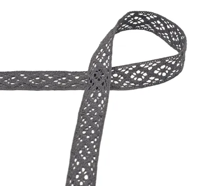 Baumwoll-Spitze 3 m x 20 mm Zierband Klöppeloptik Häkelborte Klöppelspitze Dekospitze grau