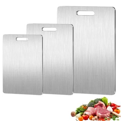 3er Set Titan-Schneidebretter, Edelstahl, doppelseitig, 25-39 cm