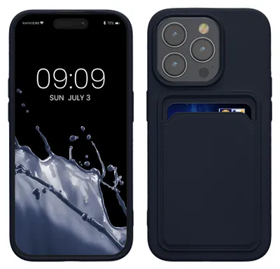 Produktbild von kwmobile Handyhülle für Apple iPhone 15 Pro Hülle mit Kartenfach - TPU Case - Kabelloses Laden - Schutzhülle Cover in Dunkelblau