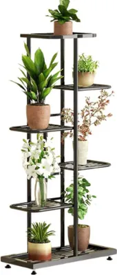 Produktbild von Famanu Pflanzenregal - 6 Etagen - 42x22x106 CM - Bis 40 KG belastbar - Schwarz