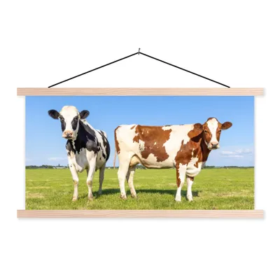 Produktbild von MuchoWow® Textilposter Kühe - Bauernhof - Gras - Natur - Tiere 60x30 cm mit holzfarbenen Rahmen - Dekoration