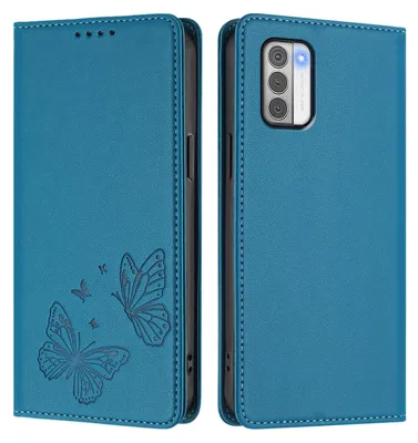 Image de Étui en cuir pour Nokia G42 / Nokia G310, motif papillon, étui à rabat avec porte-appareil, bleu